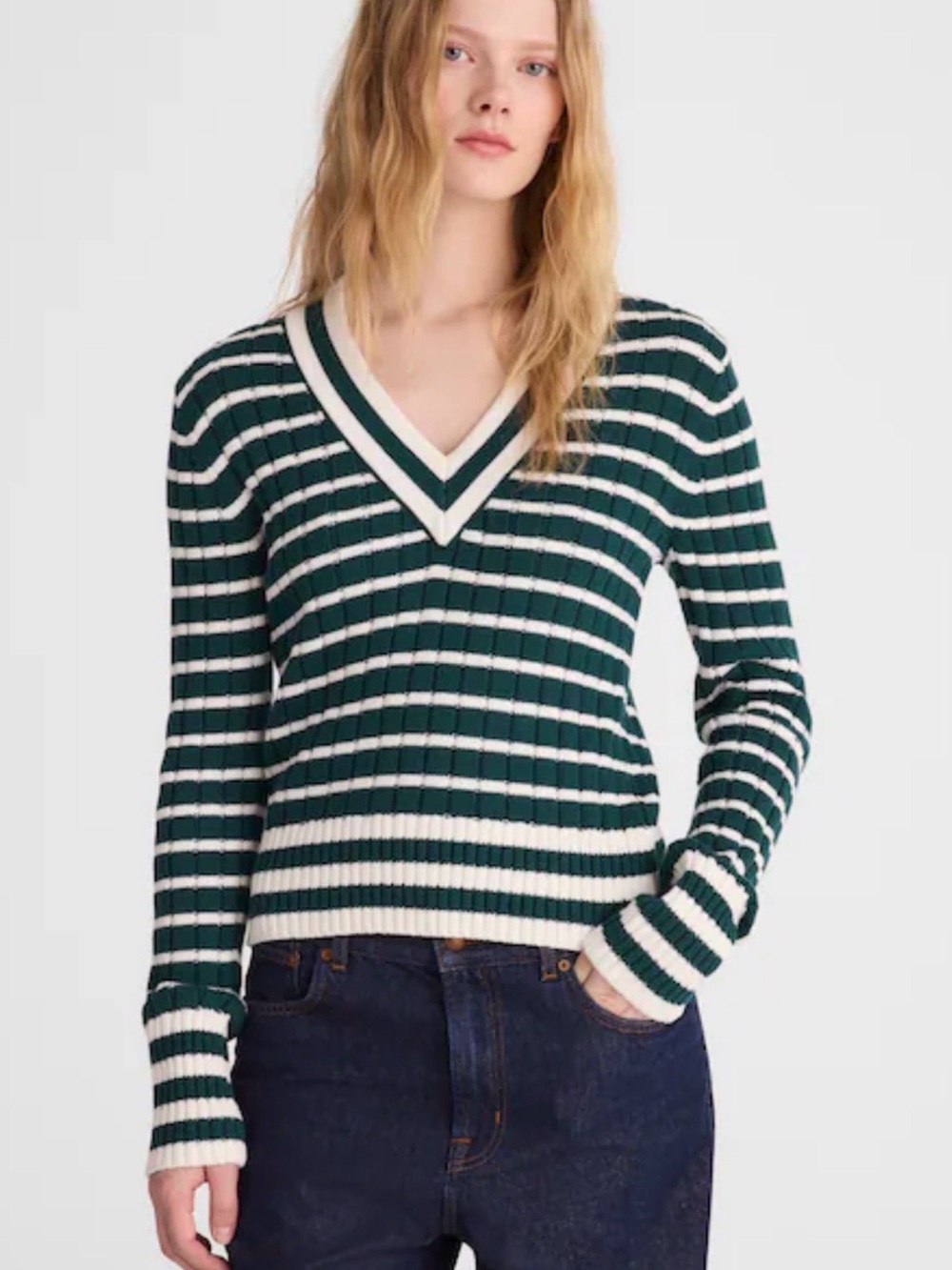 Madewell Striped Shrunken V-Neck Varsity Sweater